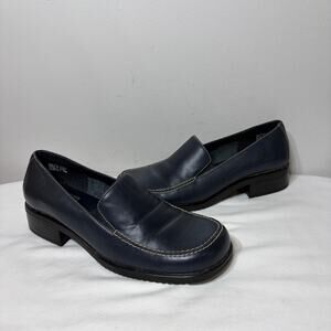 VTG 90s Y2K Mootsies Tootsies Odette Loafers Heels Navy Leather Square Toe 7M